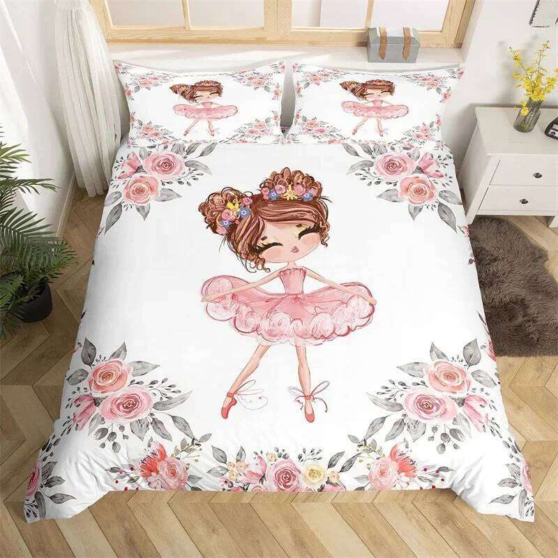 Ballet Duvet Ballerina Rose Flower Bedding Set Cute Little Dancers Comforter Cover Twin King For Girl Gymnastics Lover H260311