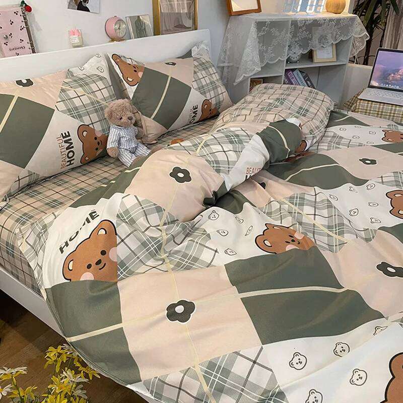 Cartoon 3/4PC Microfiber Bedding Set Queen Size Duvet Kids Single Soft Ins-style Bed Sheets for Winter Cover H260311