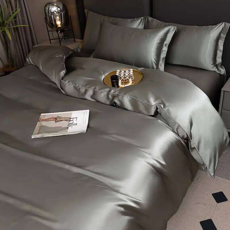 Pure Satin Silky Bedding Queen King Size Bed Set Quilt Duvet Cover Linens And Pillowcase For Single Double Bedclothes H260311