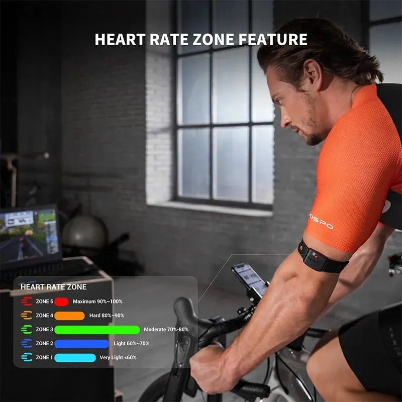 COOSPO HW9 Armband Heart Rate Monitor with HR Zones/Calories HRM Sensor for Fitness Cycling BLE50 ANT for PelotonZwiftWahoo 260302 - view 5