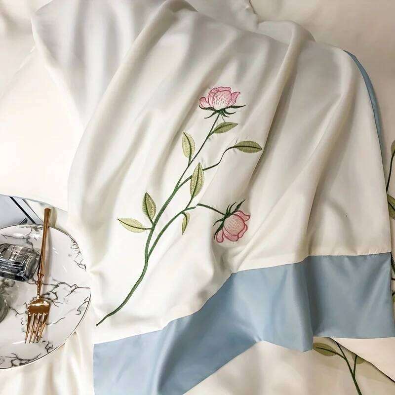 3pcs Elegant embroidery Duvet 1*Duvet Cover + 2*Pillowcase, Without Core, blue pink soft Bedding Set for summer H260311