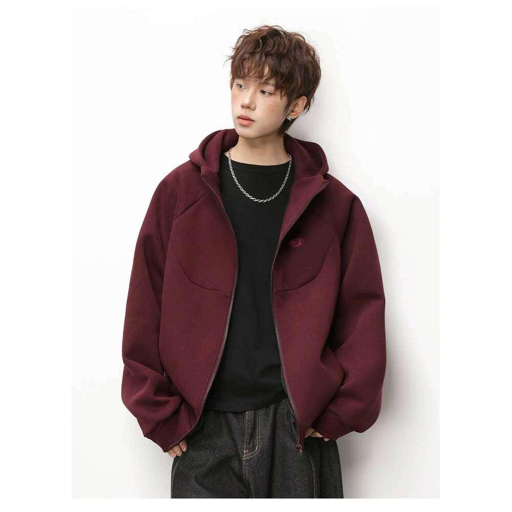 Cardigan Hooded Sweatshirt for Men and Women Spring Vintage Contrast Colour Embroidered Short Wide Zip Jacket Soft 26H0311