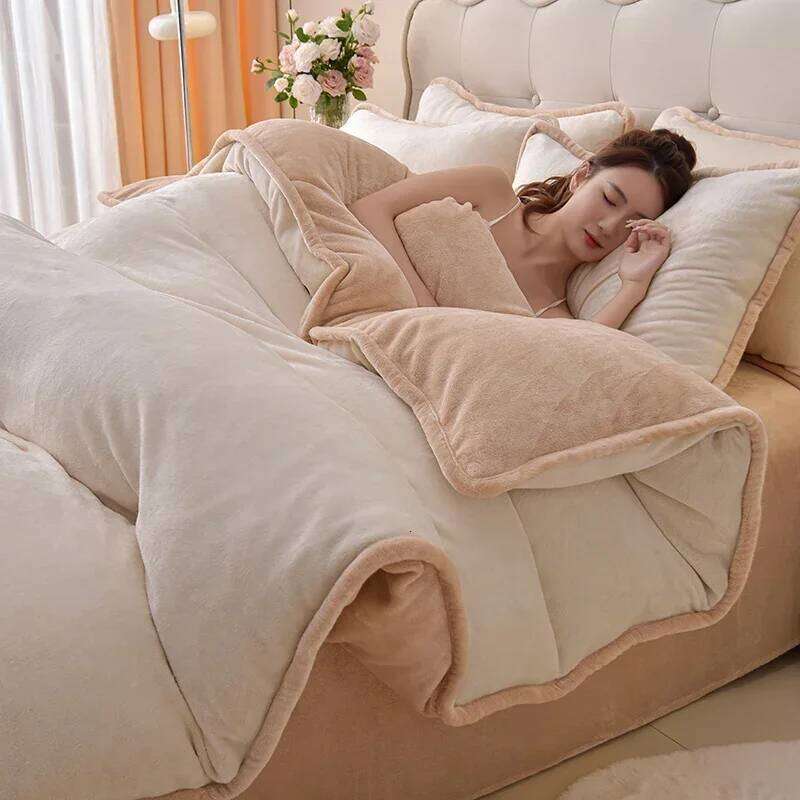 Simple wind milk one-piece set thickened coral solid color bed sheet quilt cover single piece fleece winter H260311 - view 3