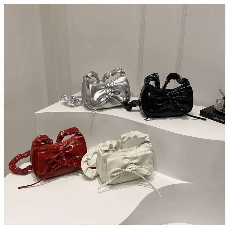 Soft PU Leather Women's Small Shoulder Bags Simple Ruched Design Ladies Underarm Bag Solid Color Bowknot Fashion Purse Handbags XJ260311