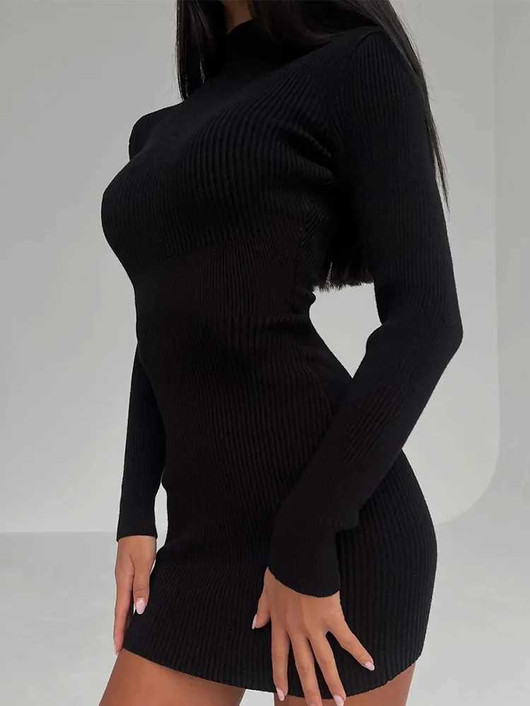 Sexy Knitted Bodycon Short Dresses Women Elegant White Hollow Sweater Dress Autumn Winter Fashion Basic New In Dresses 2025 M260311