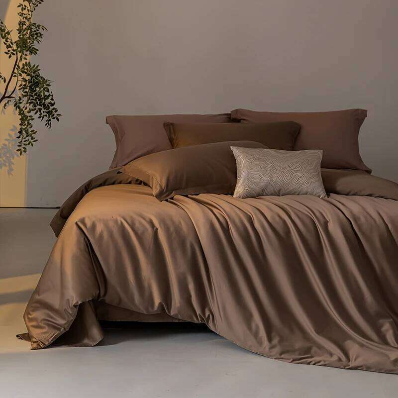 100%Lyocell Eucalyptus Bedding,Coffee Single Duvet Cover Natural Plant Fiber Bed Sheet Or Silky Pillowcase For Four Sesason H260311