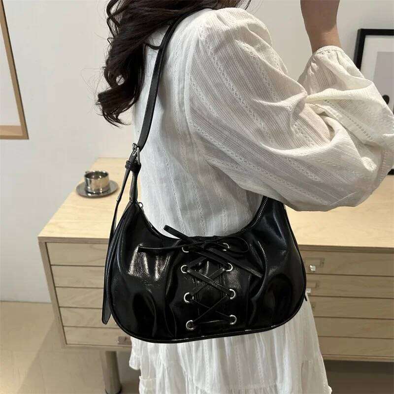Sweet Bowknot Cool Girls Underarm Bags Pleated Design Women's Shoulder Crossbody Bag Simple Soft Pu Female Handbags Purse XJ260311