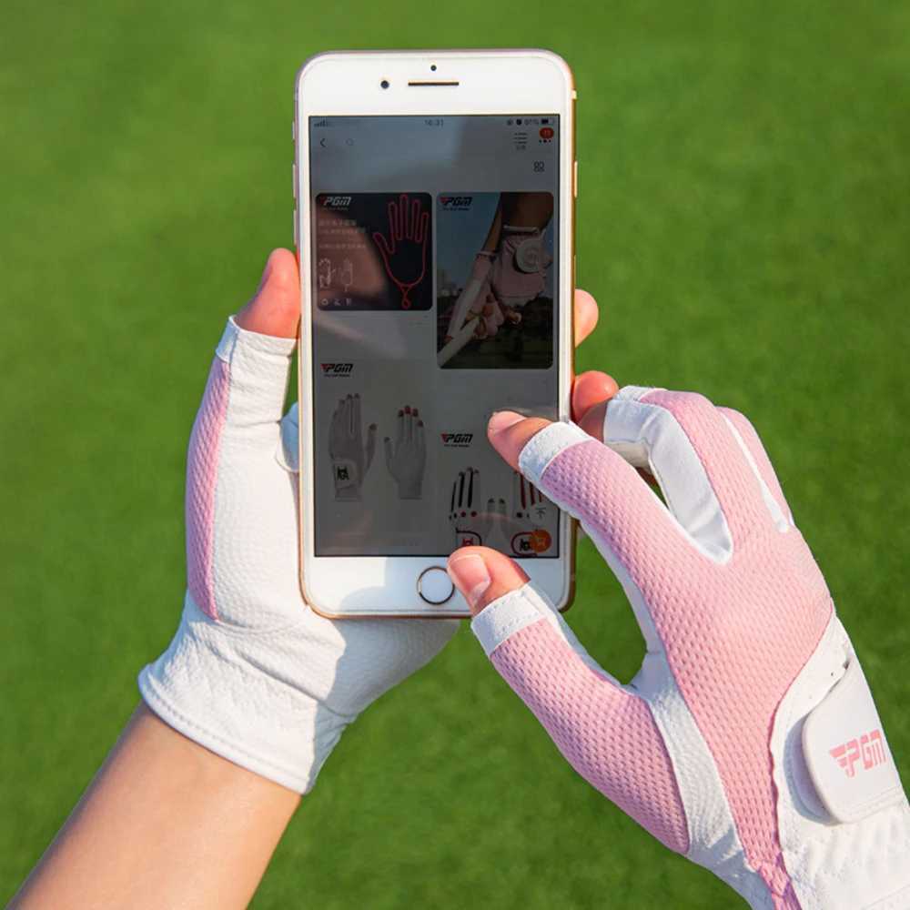 PGM Womens Open Finger Gloves Adjustables Breathable Mesh PU Sunscreen Finger Cover s Accessories For s Lovers M260311