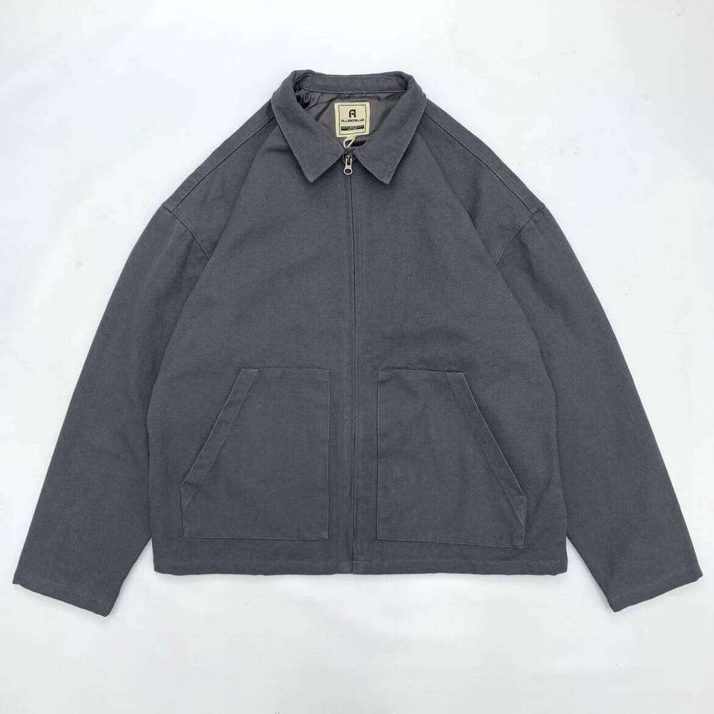 Canvas Work For Men Amikaki Zipper Loose Autumn Spring Lightweight Cotton Jacket Casual Lapel Flight Bomber Coat 26H0311
