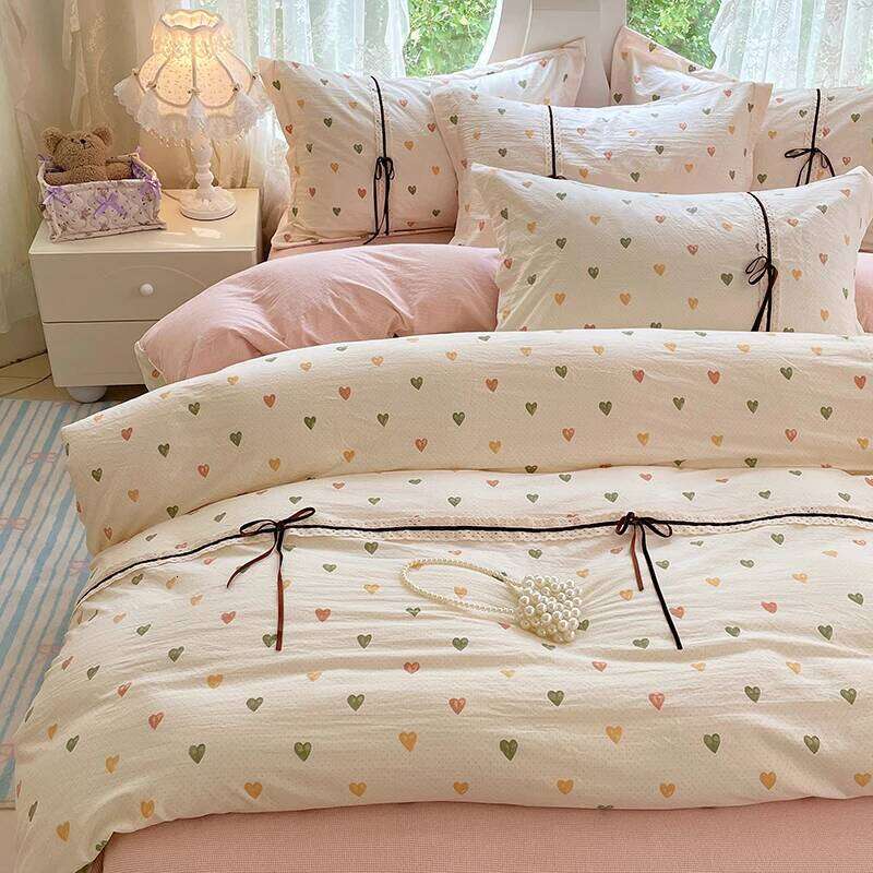 3pcs Korean style Duvet 1*Duvet Cover + 2*Pillowcase, Without Core, Cute bow Bedding Set H260311