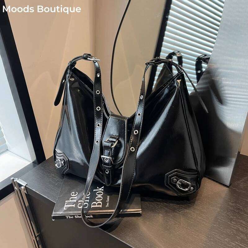 MOODS Retro Shoulder Bags For Women Glossy Soft PU Leather Belt Buckle Design Cross Body Hobo Bag 2024 Designer Handbags Luxury XJ260311
