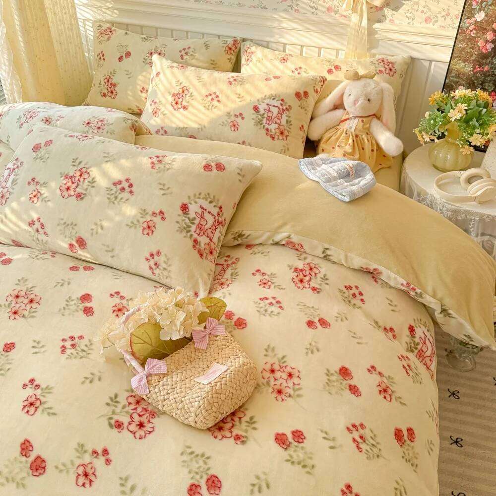 New Printed Thicken Milk Coral Fleece Bedding Soft Winter Warm Bedroom Decor Quilt Cover Bed Sheet Pillowcase Four-Piece Set H260311 - view 5