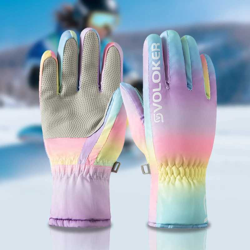 Ski gloves winter plus velvet warm gloves zipper windproof coldproof cute five-finger cycling gloves M260311