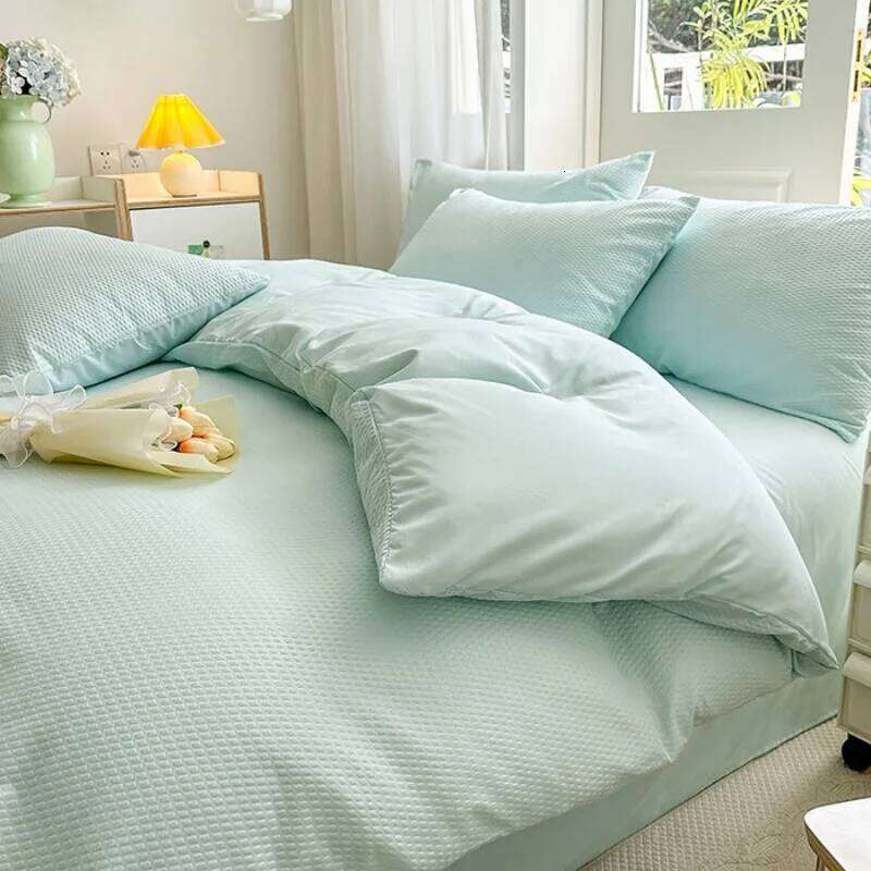 2025 new solid color cloud double spell three-piece set, student dormitory AB version waffle washed cotton four-piece set H260311