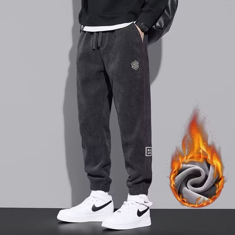 Chenille Fleece-lined Pants For Designer Pants Men Casual Autumn And Winter Thickened Cropped Pants Sports Sweatpants Trendy Corduroy Men's Pants