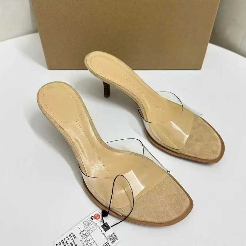 2026 New Women Nude Transparent Mules Round head thin Heel Slip-on Comfortable Office Party Casual Everyday Shoes K260311