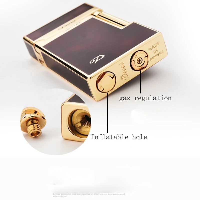 DERUI premium steel-tone side-sliding gas lighter metal grinding wheel classic business men high-end gift butane gas lighter N260311
