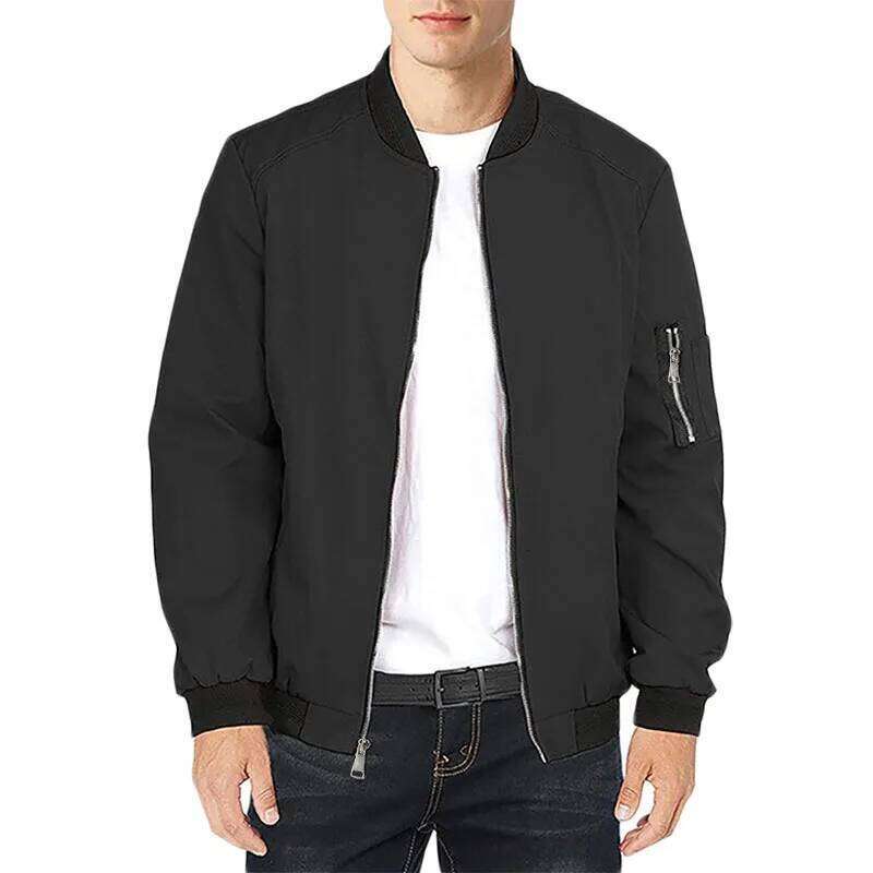 Spring Men's Fashion Jacket Windbreak Zipper Design Stand Collar Solid Color Baseball Coat Simple Style Male Classic Clothing 26H0311