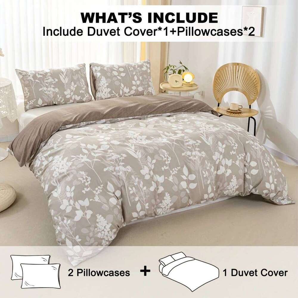 3pcs/set Leaf Floral Pattern Set1 & 2 PillowcaseSoft And Skin-Friendly Duvet Cover Bedding Set For H260311 - view 3