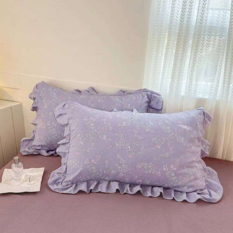 New Gentle floral aerobic knitted with lace double layered yarn duvet cover washed cotton bed sheet 3 piece set H260311
