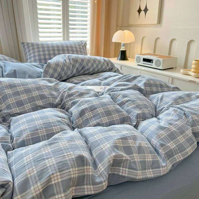 Sheets Set Plaid Style Duvet Cover Pillowcase with Bedsheets Home Bed Linen Sets Skin-friendly Bedclothes H260311