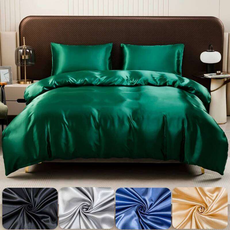 Solid Color Satin Duvet Set,Quilt Cover and Pillowcases,Luxurious Bedding Ensemble with Rich Sheen,Easy Care,Wrinkle-Free H260311
