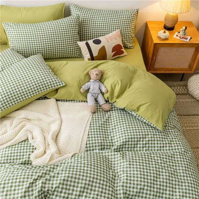 Black White Small Checks Printed Floral Duvet Pillowcase Bedding Set Bed Sheet Quilt Cover Single Queen King Size H260311