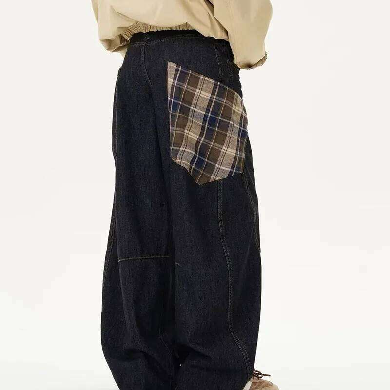 Autumn Vintage Design Large Pockets Curved Knife Workwear For Men'S High Street Jeans Y2k Wide Leg Pant Z260225