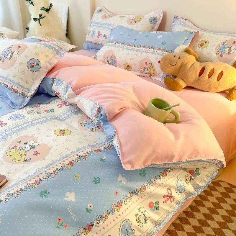 Cute Bear Bedding Set No Filler Full Queen Size Duvet Flat Sheet Pillowcase Kids Adults Fashion Soft Comforter Cover H260311 - view 6