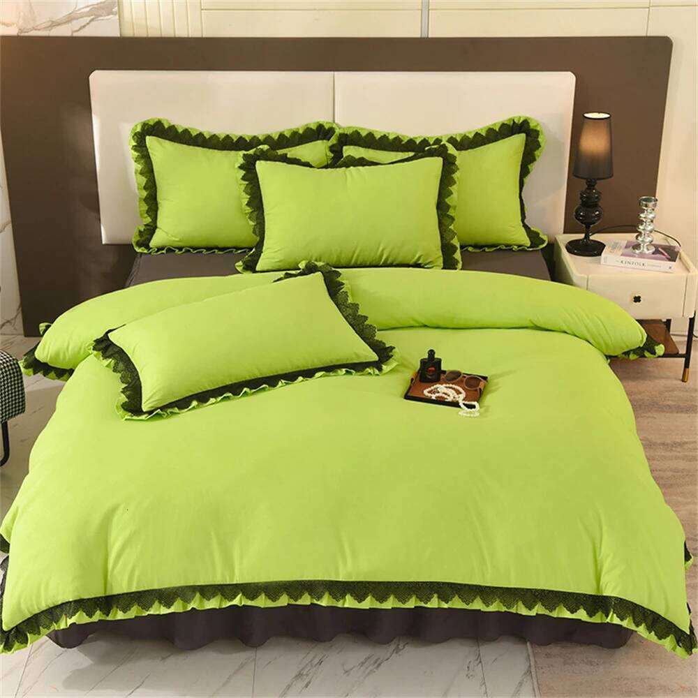 Princess Style Bedding Ruffle Duvet With Lace Soft Four Piece Set Quilt Cover Bed Skirt Pillowcase Girls Bedroom Decor H260311