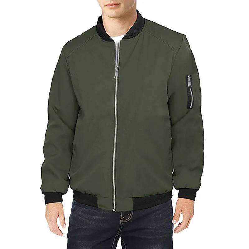 Spring Men's Fashion Jacket Windbreak Zipper Design Stand Collar Solid Color Baseball Coat Simple Style Male Classic Clothing 26H0311