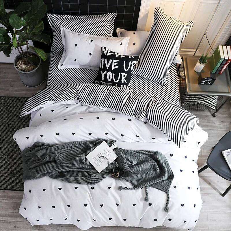 Heart Print Duvet King Size Reversible Bedding Set Microfiber Modern 1 Quilt Cover Zipper Closure with 2 Pillowcases H260311