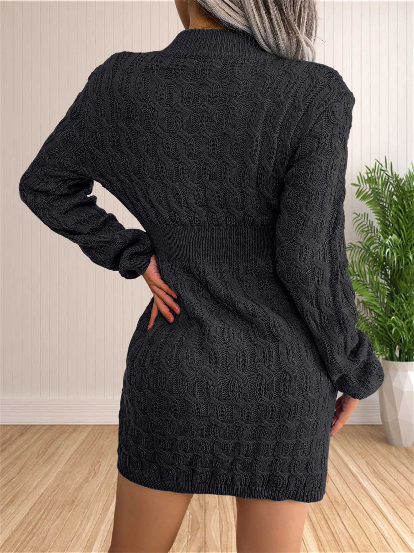 Women Skirt Sweater Dress Solid Color Long Sleeve Knit Pullover Sweater Bodycon Crewneck Autumn Winter M260311