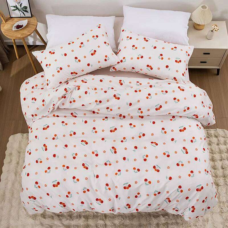 3PC Cherry Little Red Flower Duvet Cover 1Quilt cover 2Pillowcase Cute Print 100%Polyester Home Decor Four Season No padding H260311