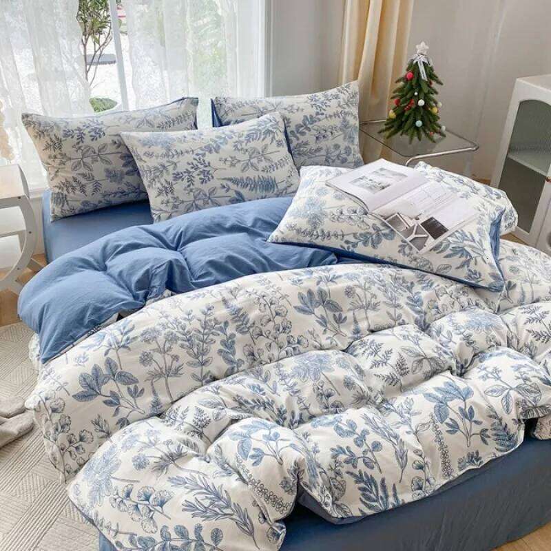 2025 new printed double-layer yarn washable four-piece floral quilt cover student dormitory bed sheet three-piece set H260311