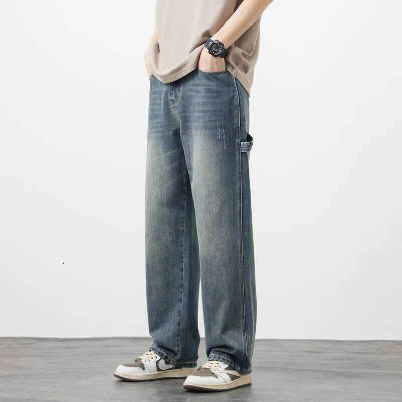 Vintage Jeans Men's 2025 Autumn New Straight Pocket Cargo Pants Loose Wide streetwear Casual Denim Trousers Male Z260225