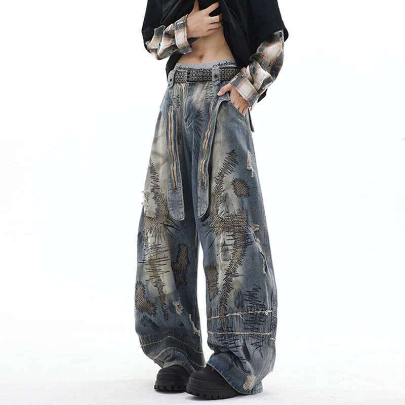 LUZHEN Personalized Original Wornout Patched Printed Loose Wide Leg Jeans Men's 2025 New High Quality Street Denim Pants JY4020 Z260225