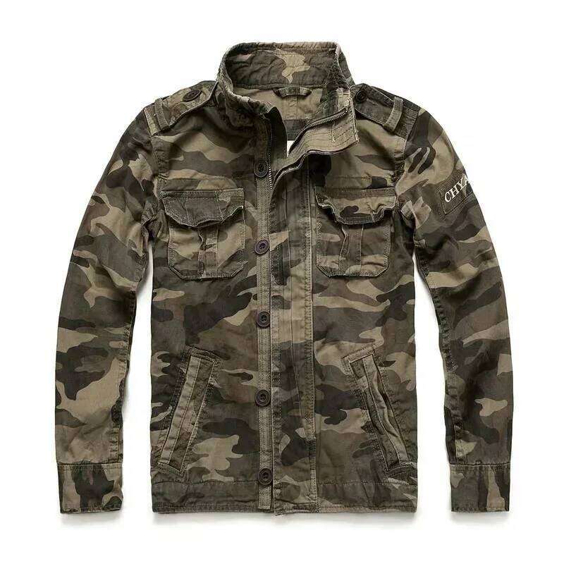 Men's M65 Denim Retro Cargo Jacket Outdoor Multi-Pocket Camo Top Casual Fashion Hiking Coat Field Uniform 26H0311