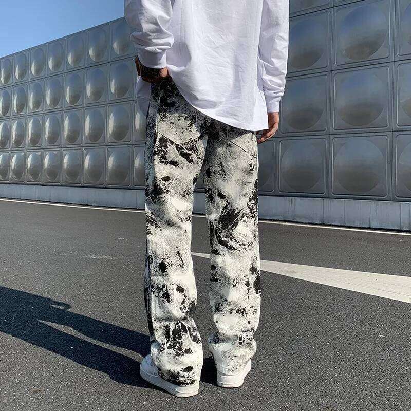 Printed jeans men Spring 2025Tie dye Jeans Fashion trend Denim Trousers Korean Style High Street Straight Hip Hop Jean Pants man Z260225