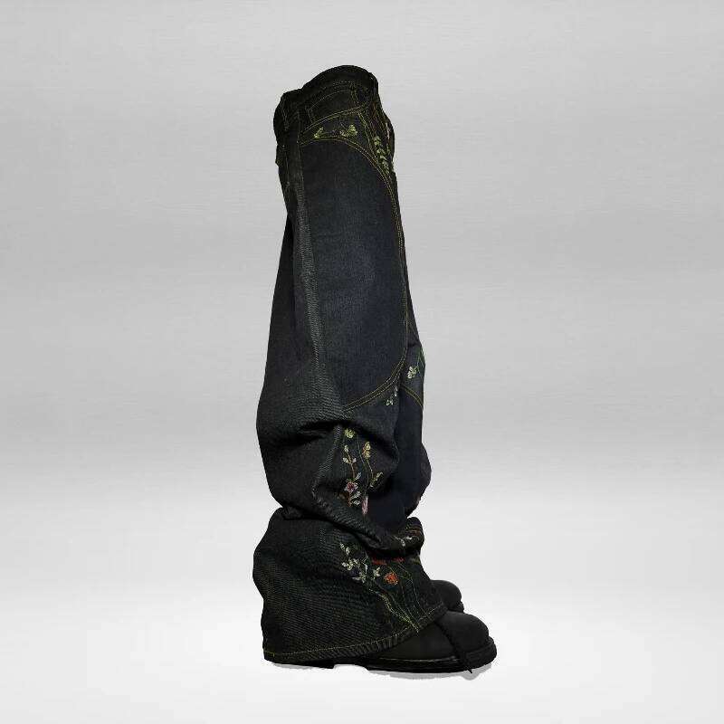 Y2K Blossom Baggy Jeans Trendy Floral Embroidery Streamlined Seams Unisex Streetwear Retro Harajuku Style Oversized Fit Pants Z260225