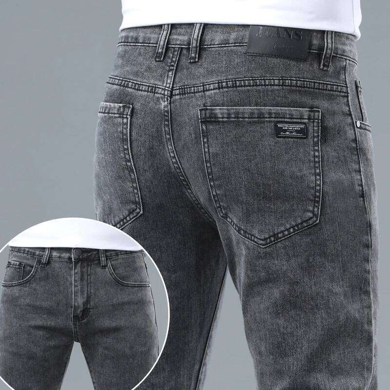 Stretch Pencil Cargo Jeans Gray Men High Street Casual Denim Trousers Fashion Personality Straight Little Feet Men's Pants Z260225