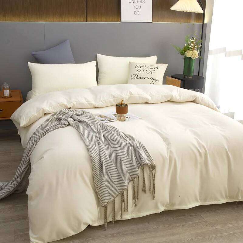 Beige Solid Color Bedding Sets Simple Style Comforter Covers Zipper Closure Soft Duvet Cover with Pillowcases H260311 - view 3