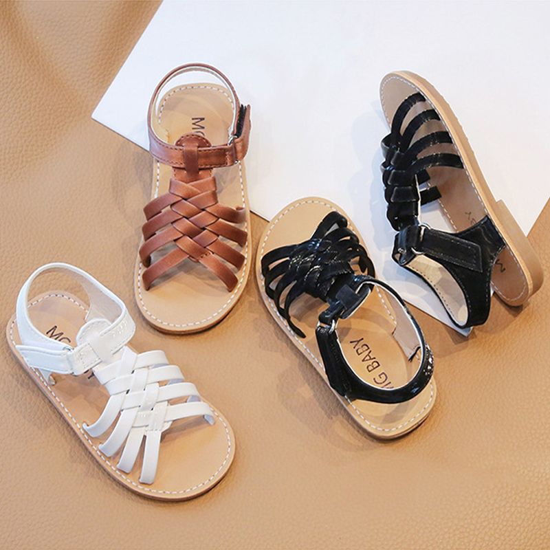 Kid Roman Sandals Woven Casual Beach Shoes Girls Comfortable Soft Sole Flat Sandals Kidszworld Student Toddler Sandals Size 21 - 30 K0743