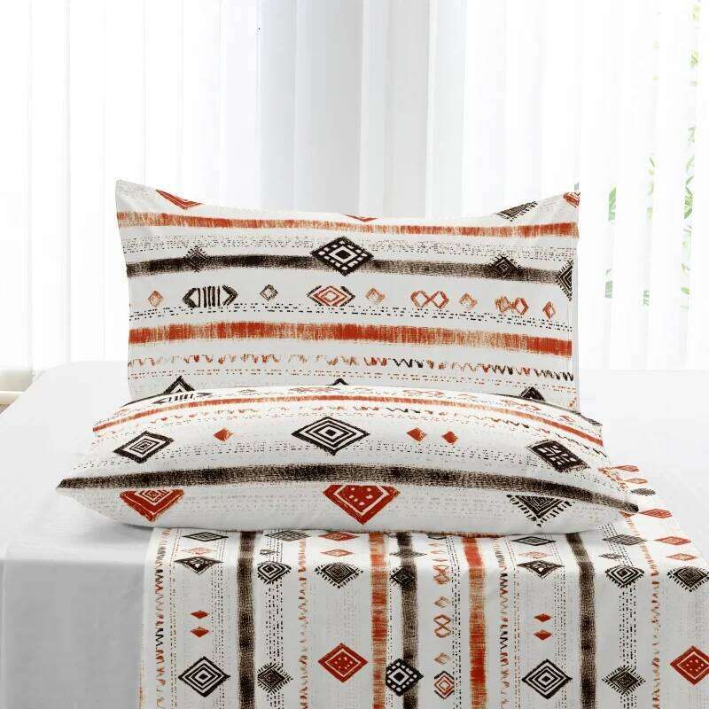 3pcs Polyester Printed Frosted Fitted Sheet Bed Set King Size Home Grid Mattress Cover And Pillowcase H260311