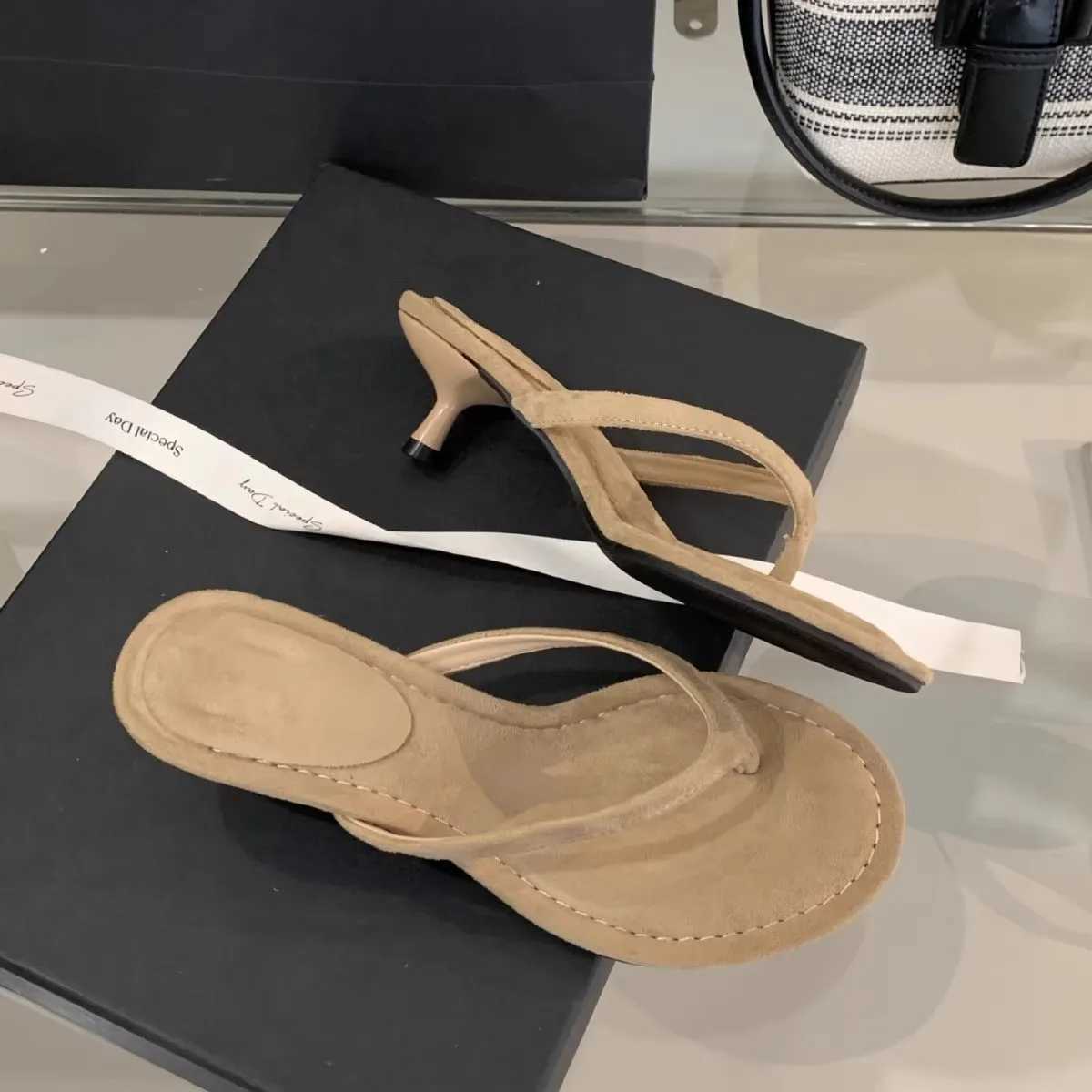 2026 Fashion Thin Heels Women Round Clip Toe Slides Sandals Summer Flip Flops Female Shoes Mules Slides K260311