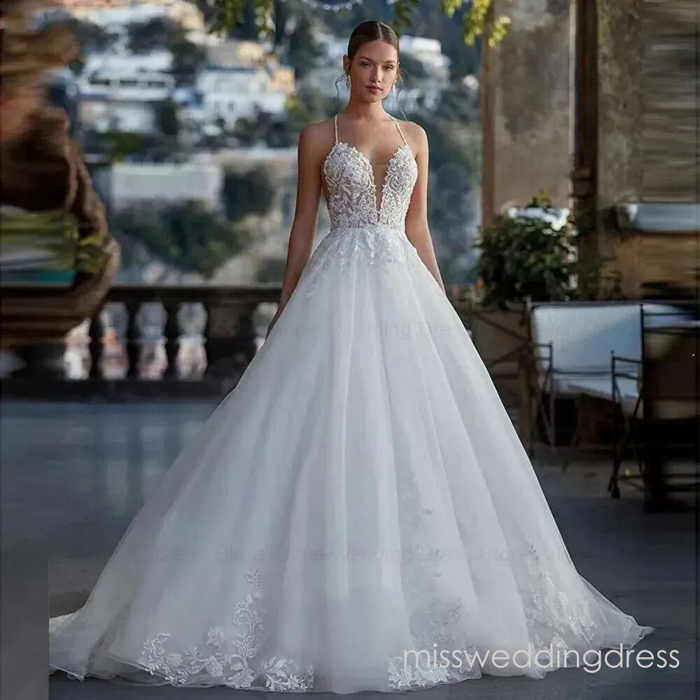 2026 Elegant A-Line Wedding Dress Sweetherat Backless Straps Beads Lace Appliques Women Tulle Bride Bridal Gowns Vestidos De Novia