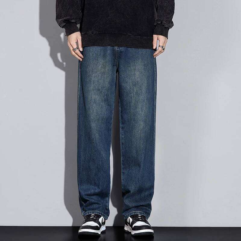 KSTUN 2025 Fleece For Men Wide Leg Jeans Warmer Thicken Men's Baggy Pants Loose Fitness Full Length Trousers Elastic Waist Z260225