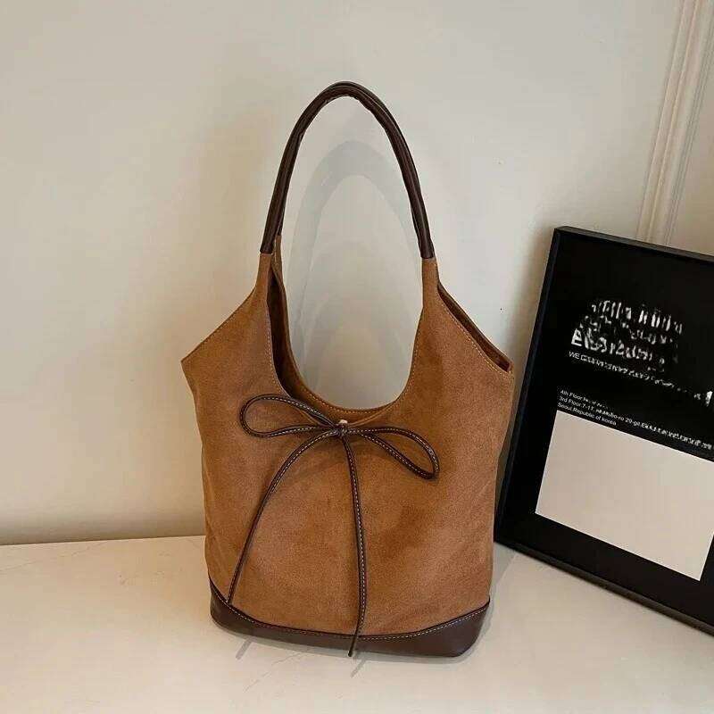 Velvet Bow Solid Color Western Style 2025 Hot Selling Shoulder Hasp Versatile Fashion Tote Bag Soft Simple Trendy Handbag XJ260311