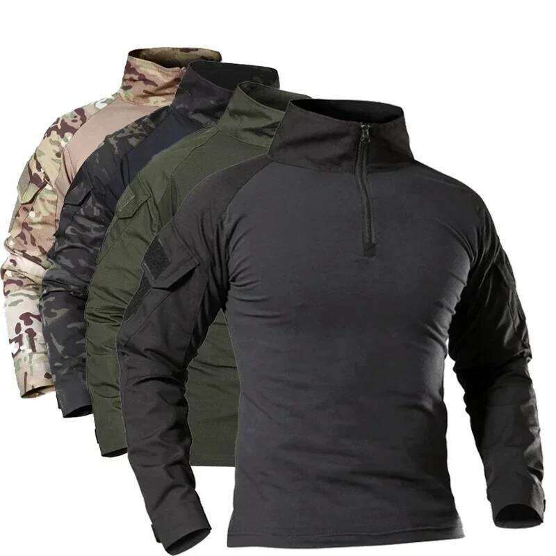 Men's Outdoor Tactical Hiking T-Shirts,Hunting Camouflage Long Sleeve Hunting Climbing Shirt,Male Breathable Sport Clothes 26H0311