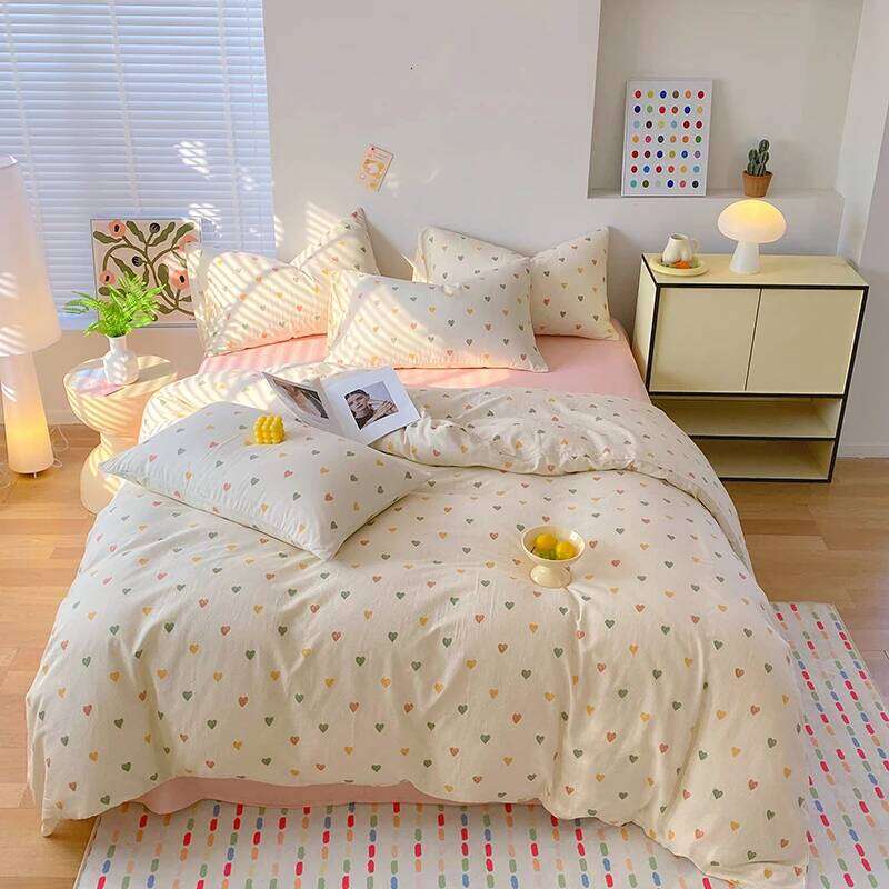 3-Piece Sheet Colorful Heart-Shaped Print Duvet Cover Set, Comfortable Bedding Set Bedspread for All Seasons H260311